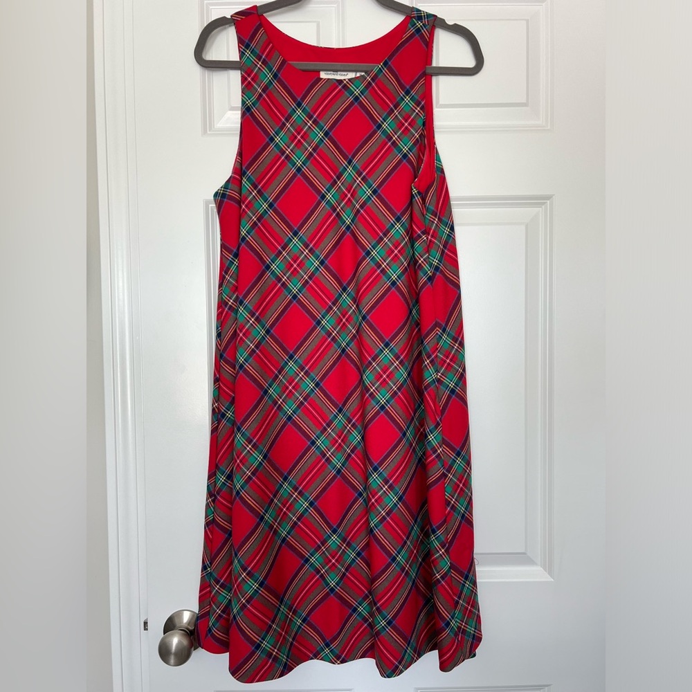 Vineyard Vines holiday Christmas Jolly plaid sleeveless shift dress size 14